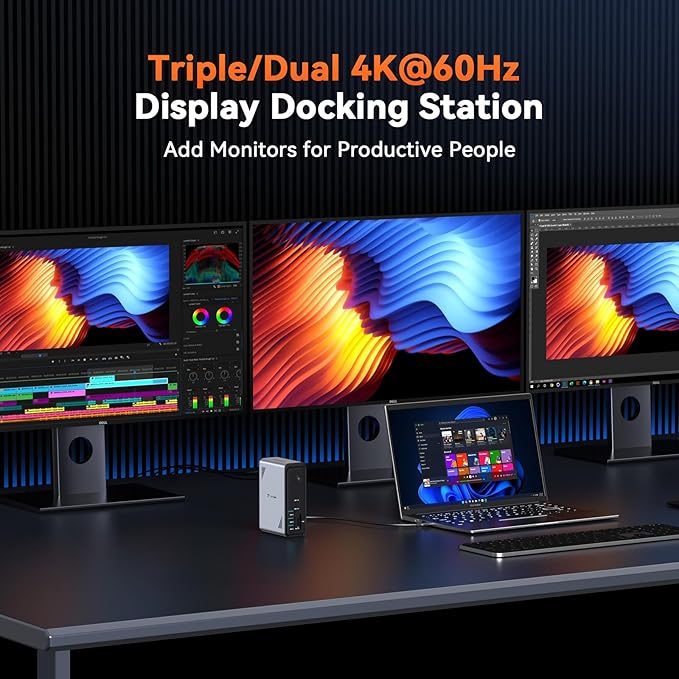 TobenONE 18 in 1 USB C Docking Station 3 Monitors 4K@60Hz, Laptop Docking Station with 100W Power Adapter, Triple Monitors with 3 HDMI, 9 USB Ports, Gigabit Ethernet, for Windows and Chrome OS