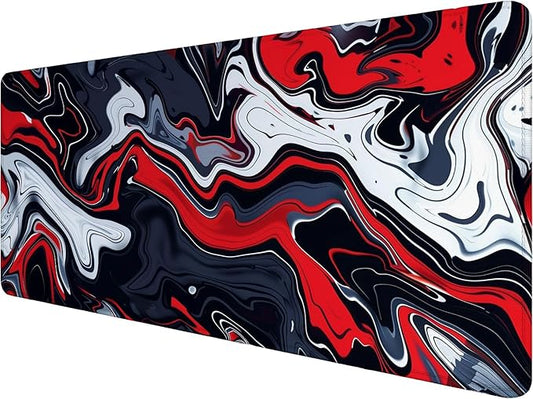 Red Marble Fluid Gaming Mouse Pad Desk Pad Abstract Black White Mousepad XL Large Gaming Mouse Pad Laptop Keyboard Mat Desk Pad Office Home Decor for Women Girl 35.4"x15.7"