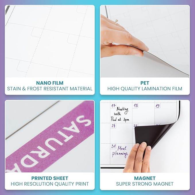 Dry Erase Weekly Extra Thick Magnetic Calendar for Refrigerator: 17x13 Two Week Planner and 6x9 White Board, 4 Fine Tip Markers and Eraser. Stain Resistant. Shipped Flat. (Monthly Planner)