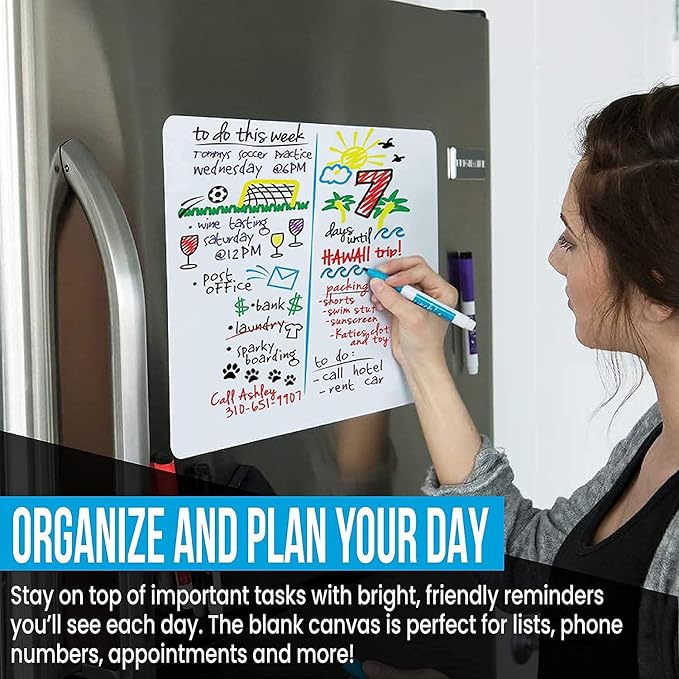 Cinch! Magnetic Whiteboard for Fridge 29 x 21 Inch - Stain-Resistant Dry Erase Board with 4 Fine Tip Markers and Large Eraser - Fridge Whiteboard Planner and Organizer for Kitchen or Office Use