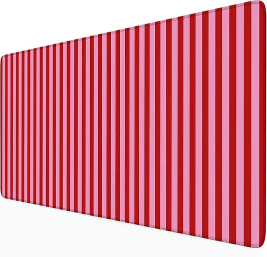 Pink Red Striped Desk Mat Cute Pastel XXL Large Gaming Mouse Pad Desk Pad Kawaii Aesthetic Cozy Keyboard Laptop Computer Mat Home Office Decor for Women