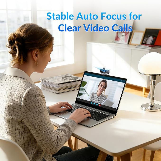 4K Webcam for PC with Stable Auto Focus, Smooth Video, 2 Noise-Cancelling Microphones, USB Plug & Play, Ideal for Online Teaching, Meetings, and Remote Communication