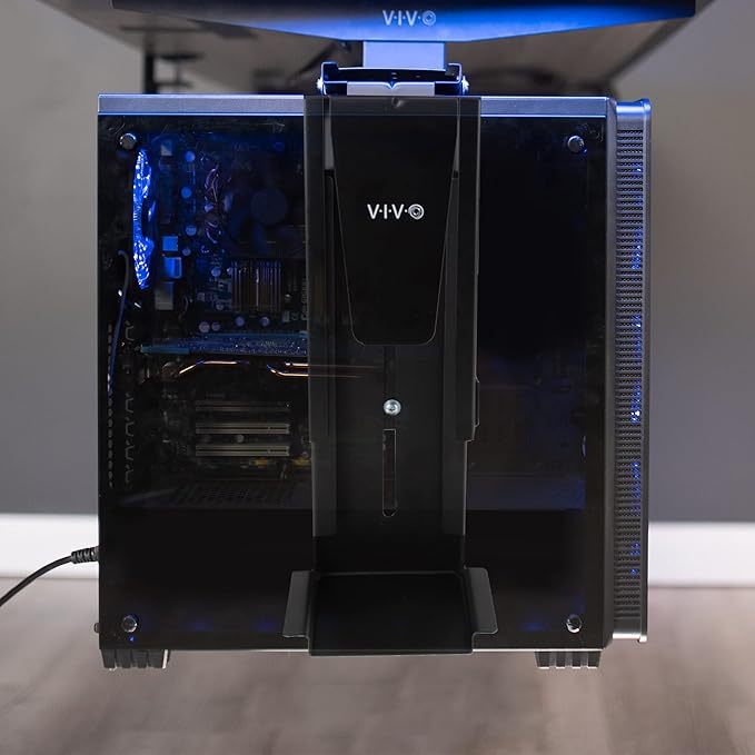 VIVO Adjustable Clamp-on Desk Leg PC Mount, Under Desk PC Mount, Computer Case CPU Holder with Tool-Free Installation, Black, MOUNT-PC01C