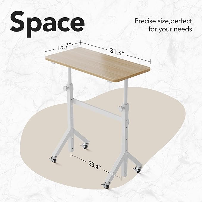 HUANUO 32'' Small Standing Desk with Wheels,28.7"-46.1" Heigh Adjustable Portable Rolling Desks,Mobile Stand Up Desk for Walking Pad and Treadmill,Sit Computer Workstation for Bedroom,Light Walnut