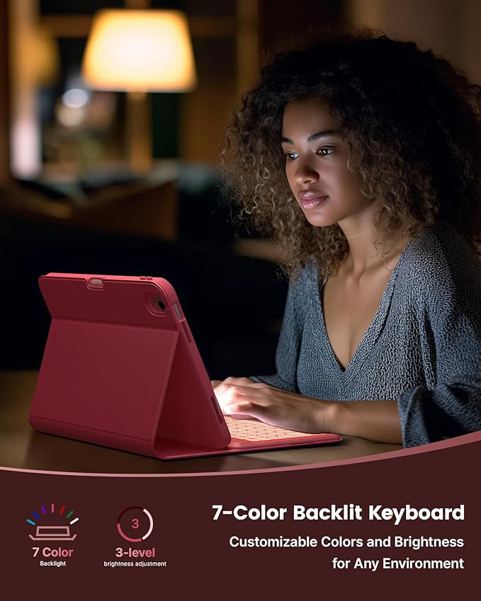 typecase Folio Keyboard Case for iPad 10th Gen 10.9 inch (2022) and iPad 11th (A16, 2025), Magnetic Wireless Detachable Keyboard, 7-Color Backlight, Thin & Light, Pencil Holder – Pink