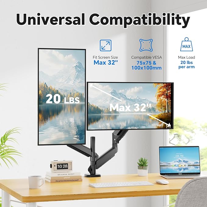 Simple Trending Dual Monitor Stand for 17-27 inch Computer Screens, Computer Stand, Adjustable Stand for 2 Monitors Holds up to 20 lbs, Black