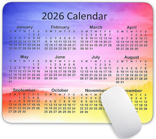 Calendar Mouse Pad, 2026 Watercolor Calendar Gaming Mouse Mat with Custom Design, Non-Slip Rubber Base MousePads for Office Home Laptop Travel, 9.5"x7.9"x0.12" Inch