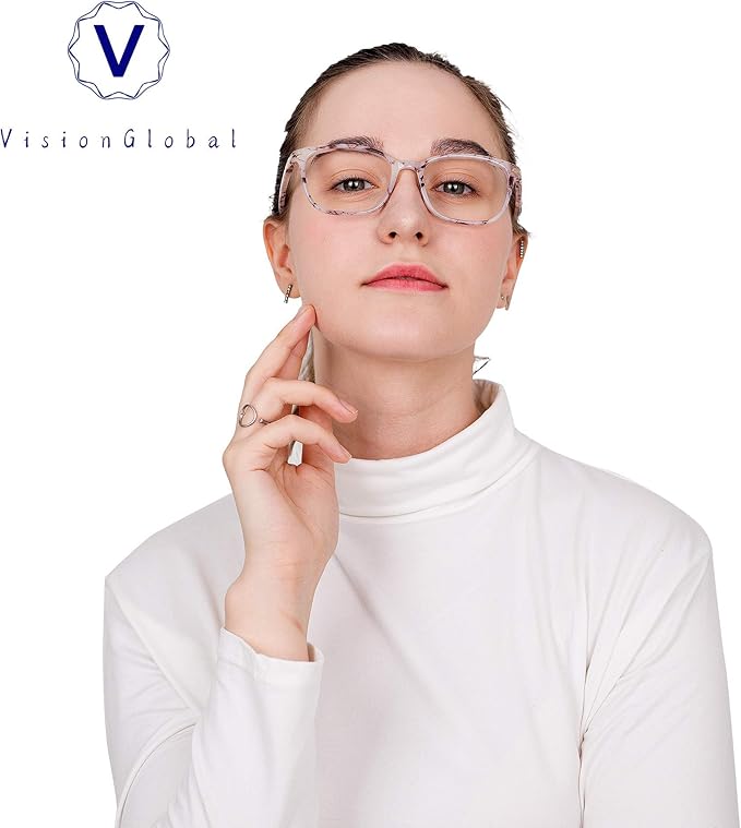 VisionGlobal Blue Light Blocking Glasses for Women, Anti Eyestrain, Computer Reading, TV Glasses, Stylish Square Frame, Anti Glare(Marble,No Magnification)