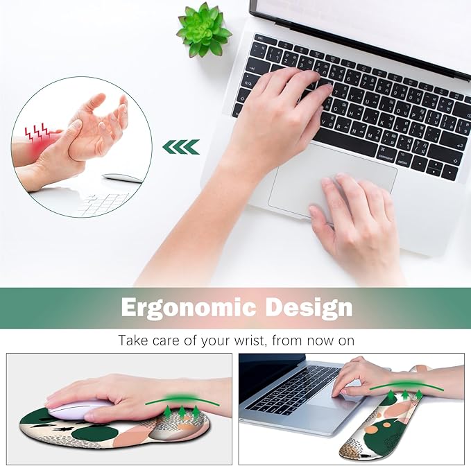 ARTSO Desk Mat, Large Gaming Mouse Pad Wrist Support Set, Ergonomic Keyboard Wrist Rest Desk Pad with Coaster Combo, Extended Mousepad with Non-Slip for Home Office, Abstract Point