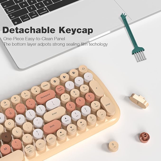 KNOWSQT Bluetooth Keyboard - Milktea Colorful Multi Device Wireless Typewriter Keyboards - Round Keycaps 100 Keys Cute Keyboard for Windows, Laptop, PC, Tablet, iPad, iPhone, Chrome