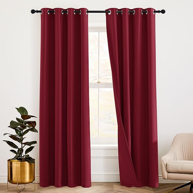 RYB HOME Soundproof Curtains Blackout Energy Saving Grommet Curtains Window Treatment Panels for Bedroom Studio Doorway Wall Panels, W 52 x L 84 inches, Burgundy Red, 2 Pcs
