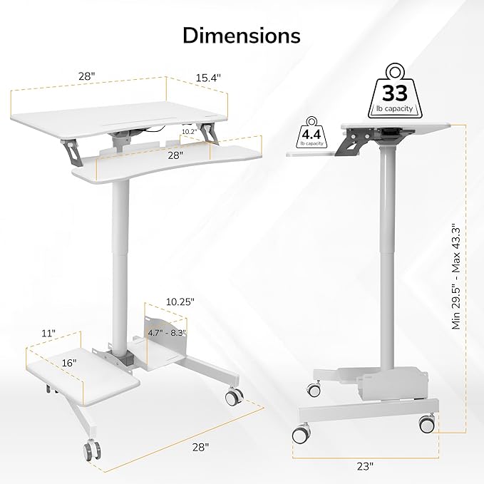 Mount-It! Mobile Computer Cart, Height-Adjustable Rolling Workstation with 28" Desktop, Keyboard Tray, Storage Shelves & Locking Wheels, Mobile Computer Stand for Office, Classroom, or Home