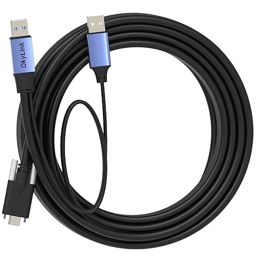 OkyLink 32ft (10M) USB 3.0/3.2 Gen 1 to Type-C Cable with Screw Lock - 5Gbps A Male to C Male Active Extension, Industrial Long Distance Data Transfer Cable