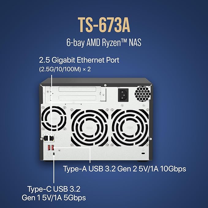 QNAP TS-673A-8G 6 Bay High-Performance NAS with 2 x 2.5GbE Ports and Two PCIe Gen3 Slots