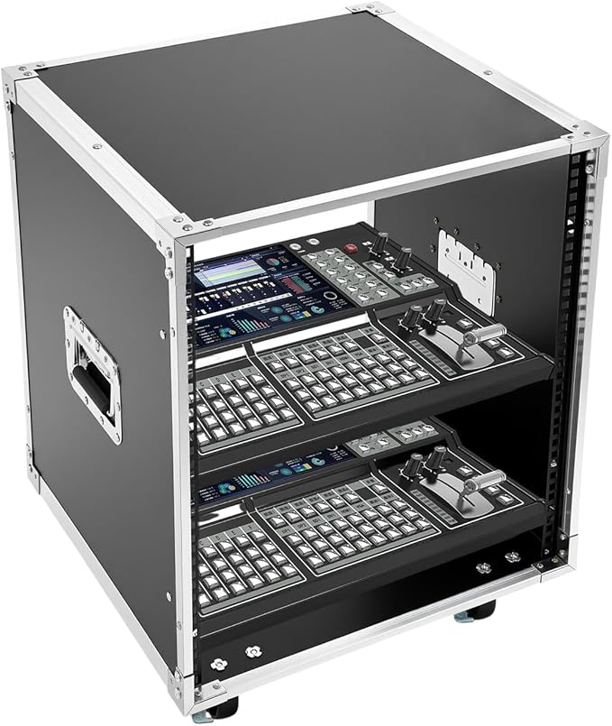 12U Portable Rolling Network Rack with Built-in Handles, Mobile Equipment Cabinet for Audio, KTV Rooms, Meeting Rooms and Stage Use (Black)