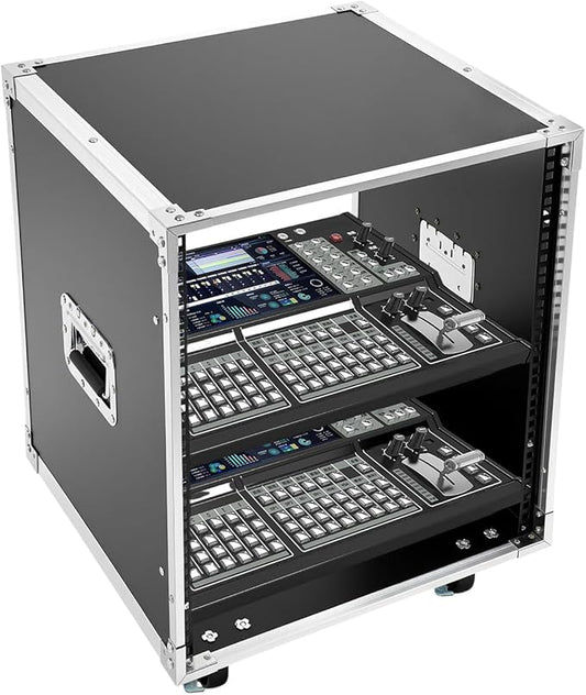 12U Portable Rolling Network Rack with Built-in Handles, Mobile Equipment Cabinet for Audio, KTV Rooms, Meeting Rooms and Stage Use (Black)