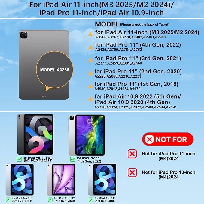 for iPad Air 11 inch Case with Keyboard (M4/M3/M2,2026/ 2025/2024), iPad Pro 11 (4th/3rd/2nd/1st Gen) & Air 5/4th,Magic-Style Magnetic Case Keyboard with 7-Color Backlight, Multi-Touch Trackpad