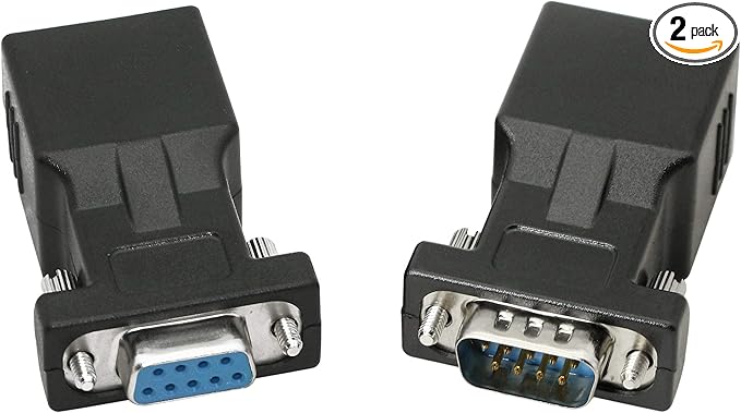 DB9 RS232 to RJ45 Extender, DB9 9-Pin Serial Port Female&Male to RJ45 CAT5 CAT6 Ethernet LAN Extend Adapter Cable-2pcs (2-Adapter)