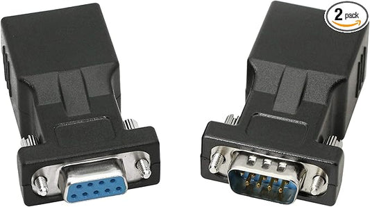DB9 RS232 to RJ45 Extender, DB9 9-Pin Serial Port Female&Male to RJ45 CAT5 CAT6 Ethernet LAN Extend Adapter Cable-2pcs (2-Adapter)