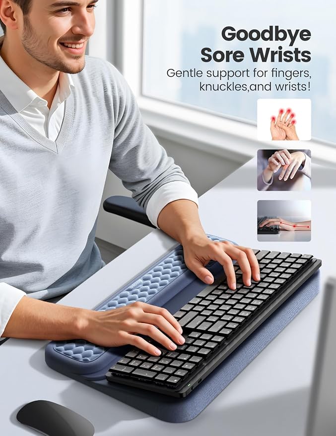 Vaydeer Wrist Rest with Keyboard Stand, Computer Wrist Support Pad, Ergonomic Keyboard Riser Holder Lift Tray with Wrist Pad, Soft Memory Foam Desk Cushion, Palm Hand Typing for Office Home Gift-Pink