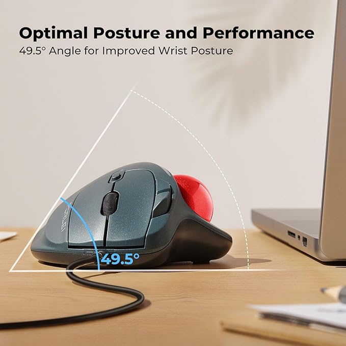 Wired Trackball Mouse with RGB Lighting, Ergonomic Thumb Control to Reduce Muscle Strain, 5 Adjustable DPI, Dual USB-C & USB-A Connectivity