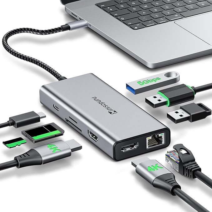9 in 1 USB C Laptop Docking Station Dual Monitor for MacBook Pro/Surface/XPS/HP, USB C Dock USB C Multiport Adapter with Dual 4K@60Hz, 3 X USB, Gigabit Ethernet,100W PD, SD/TF