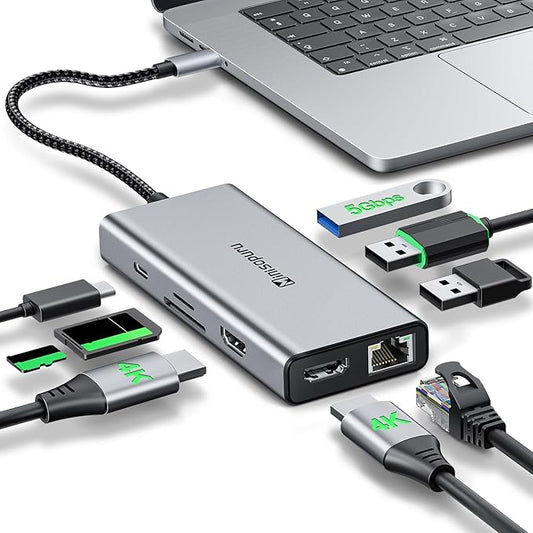 9 in 1 USB C Laptop Docking Station Dual Monitor for MacBook Pro/Surface/XPS/HP, USB C Dock USB C Multiport Adapter with Dual 4K@60Hz, 3 X USB, Gigabit Ethernet,100W PD, SD/TF