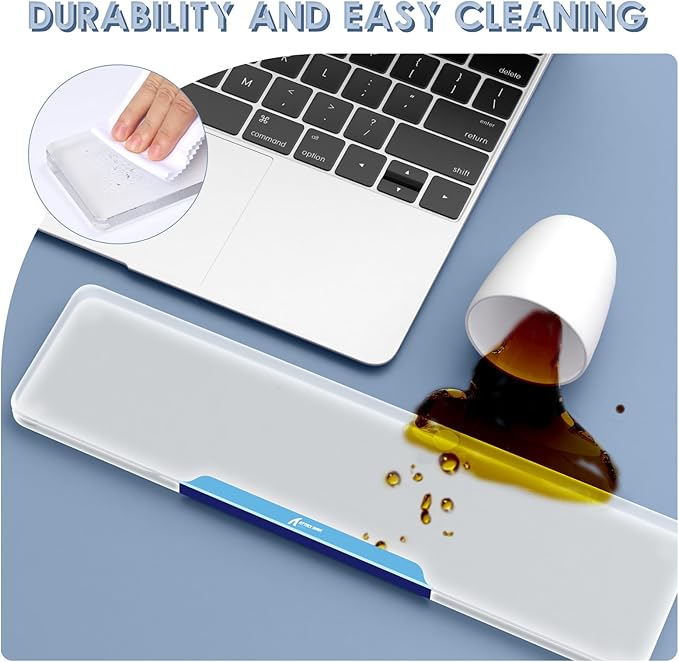 Acrylic Gaming Keyboard Wrist Rest,Clear Ergonomic Palm Rest with Anti-Slip Base,Customized Metal CNC Aluminum Alloy Logo for Compact 60% Computer Keyboard,Office,PC Gaming,Laptop,Mac,Easy Typing-Blue
