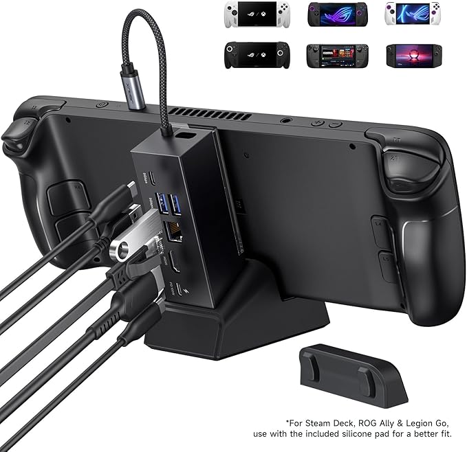 JSAUX Docking Station & 100W Charger for ROG Xbox Ally X (2025)/ROG Ally X/Steam Deck/Legion Go, 6-in-1 Dock with HDMI 4K@120Hz, Gigabit Ethernet, Dual USB A & USB C 3.2 Gen 1, 100W Charging - HB0609