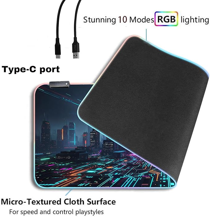 Cyberpunk Circuit RGB Gaming Mouse Pad – 31.5"x11.8" Large LED Desk Mat with Futuristic Circuit Board Design, Non-Slip Rubber Base & Durable Stitched Edge for PC & Laptop Setup(06)