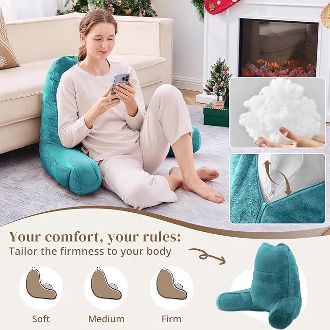Sasttie Reading Pillow, Pillows for Reading or Relaxing – Ergonomic Support for Head, Neck, Back, and Lumbar, 23-Inch, Teal