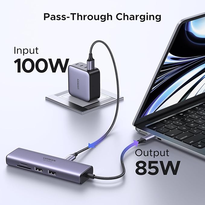 UGREEN Revodok 7 in 1 USB C Hub Gigabit Ethernet Adapter 4K@60Hz HDMI, 100W PD Charging, USB A Data Ports, SD/TF Card Reader Compatible with Mac M1, M2, M3, iPad, iPhone 15 Pro/Pro Max, Steam Deck
