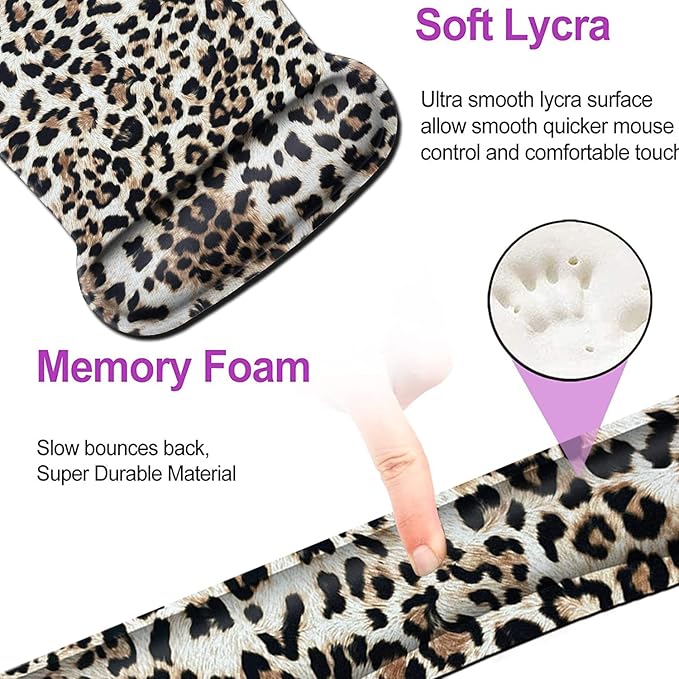 Keyboard Wrist Rest Pad and Ergonomic Mouse Pad Wrist Support Set Leopard for Gaming, Office, Comfortable and Pain Relief with Coaster Set