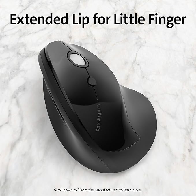 Kensington Pro Fit Ergo Vertical Wireless Mouse- Black (K75501WW), 2.8"x3"x4.4"