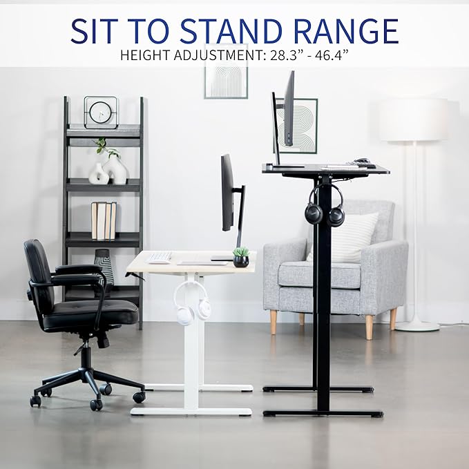 VIVO Electric 44 x 24 in Standing Desk, Memory Height Adjustment, Light Wood Top White Frame, DESK-E144C