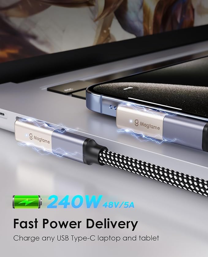 Magtame 2Pack 24Pin 240W Magnetic Right Angle USB C Male to USB C Female Adapter, 40Gbps Type C Adapter Extender 90 Degree, 4K Video for USB 4 Steam Deck, ROG Ally, Switch, PC, Tablet, iPhone 15 16