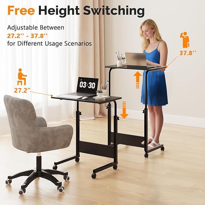 FCH Portable Computer Workstation, Standing Desk Adjustable Height, Small Computer Desk w/Rolling, Sit Stand Laptop Desk TV Tray for Bed Sofa Hospital Reading Eating, Black, 23.6"