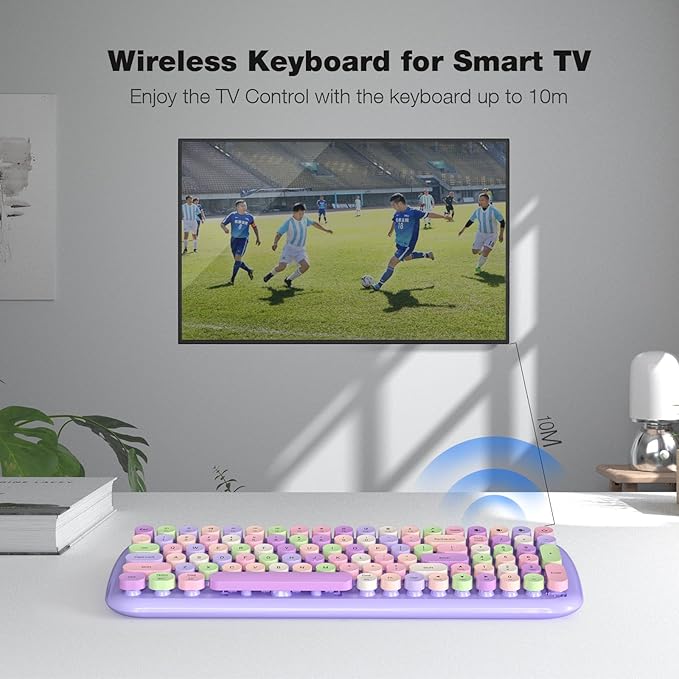 MOFII Wireless Keyboard and Mouse Combo, Full-Size Retro Typewriter-Style Wireless Keyboard with Optical Mouse for Computer/Laptop/Windows/Mac (Purple)