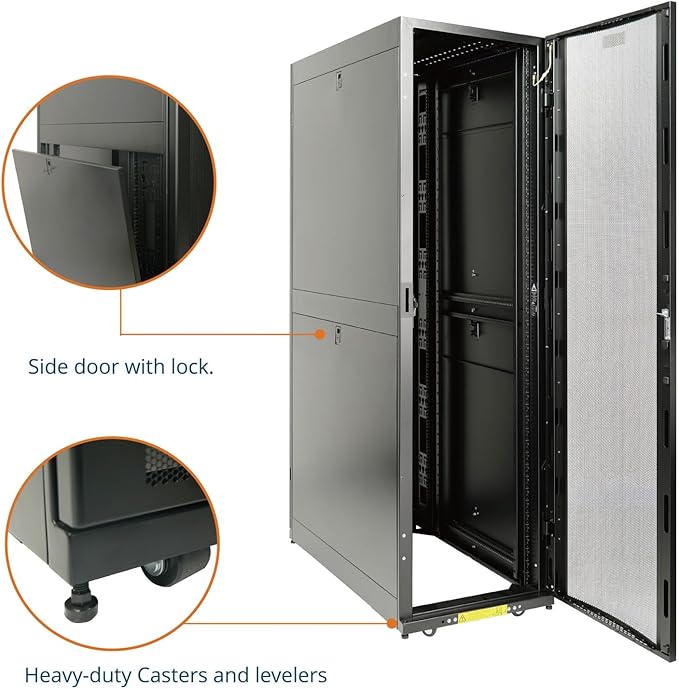 Tecmojo 45U Server Rack Cabinet - PRE-Assembled 24inch Width 43inch Depth IT Network Equipment Cabinet Rack Enclosure with Casters - 3000lbs Weight Capacity(06Black)