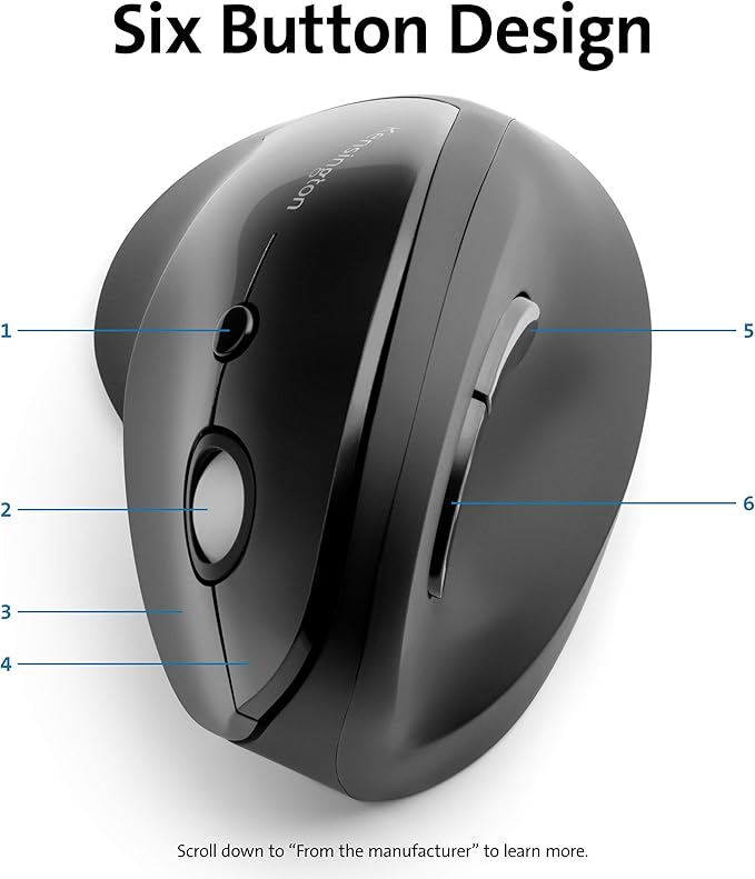 Kensington Pro Fit Ergo Vertical Wireless Mouse- Black (K75501WW), 2.8"x3"x4.4"