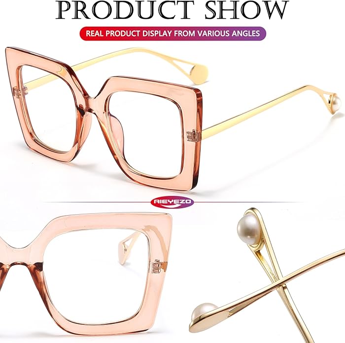 AIEYEZO Oversized Blue Light Glasses for Women, Anti Fatigue Prevent Headache Computer Eyeglasses