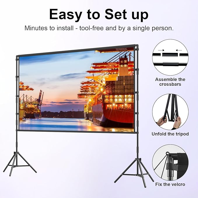 100 inch Projector sreen and Stand, Outdoor Indoor Projector Screen16:9 Foldable Portable Projector Screens for Movie Night Support Double Sided Projection