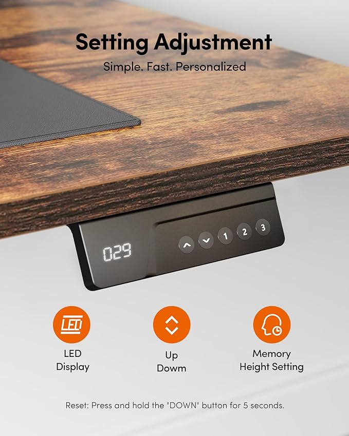 FEZIBO Standing Desk, 63×28 Inches Electric Height Adjustable, Sit Stand Up, Computer Office Desk with Splice Board, Black Frame/Rustic Brown TOP