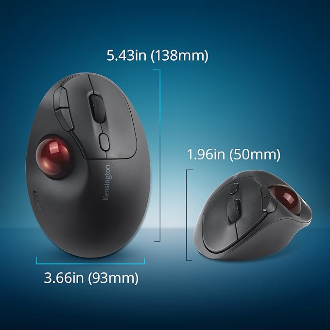 Kensington TB450A Wireless Trackball Mouse, Bluetooth LE & 2.4GHz Connection, 4 DPI Options, Connect up to 3 Devices (K72174WW), Black-Red