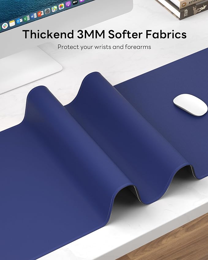 Blue Mouse Pad, 31.5 x 11.8 Large Desk Mat with Stitched Edges & Non-Slip Base, Mousepad for Office, Home, Work