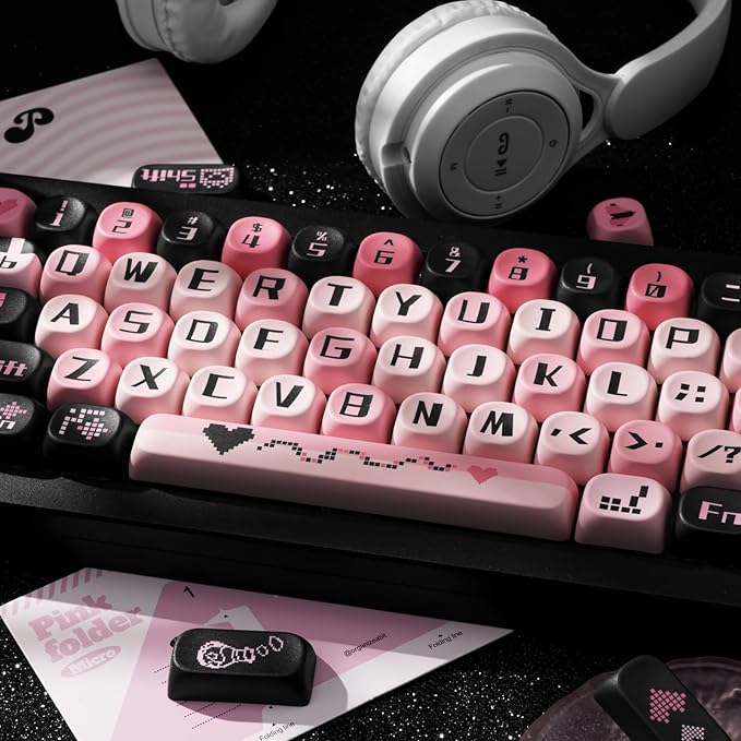 131 Keys PBT Keycaps Dye-Sublimation Black and Pink MOA Profile Custom Cute Keycaps for Cherry Gateron MX Swithes Mechanical Keyboards