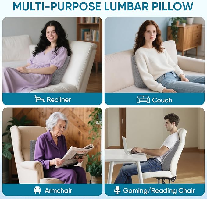 Back Support Pillow for Recliner Chair, Memory Foam Couch Back Cushions Ergonomic Large Lumbar Support Pillow for Lower Back Pain Relief, with Soft Velvet