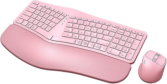 MK960 Ergonomic Wireless Keyboard Mouse Combo, Bluetooth/2.4G Split Design Keyboard with Palm Rest and 4 Level DPI Adjustable Wireless Mouse Multi-Device, Rechargeable, for Windows/Mac/Android(Pink)