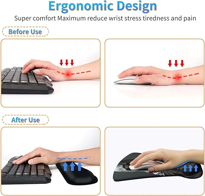 Ergonomic Mouse Pad with Wrist Support Gel, Upgrade Keyboard Wrist Rest Pad Set, Cool Skull