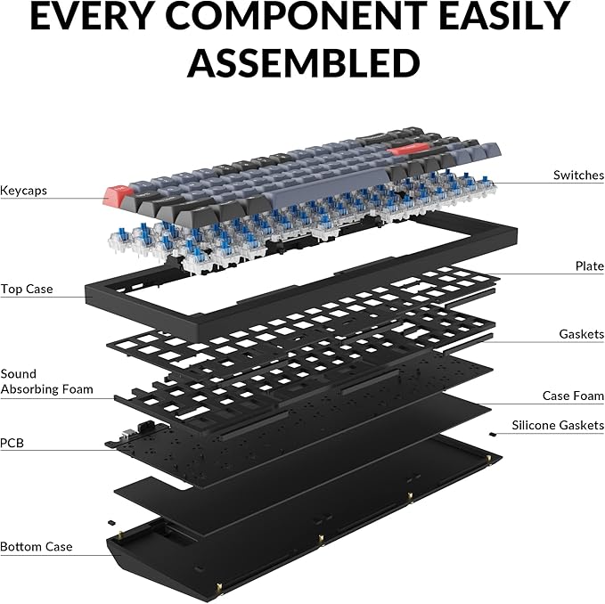 Keychron Q7 Wired Custom Mechanical Keyboard, 70% Layout QMK/VIA Programmable Macro with Hot-swappable Gateron G Pro Blue Switch Double Gasket Compatible with Mac Windows Linux (Black - New)